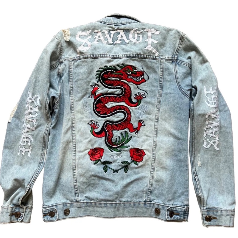 Carbon Savage NY Embroidered Denim Jacket - sz Large